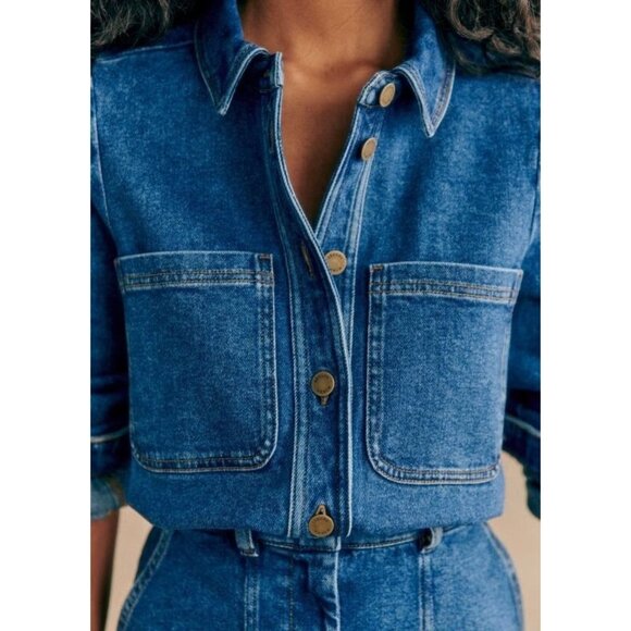 NWT Sezane Shae in Blue Denim Jean Mini Shirt Dress 36 / US 4 - Picture 2 of 12